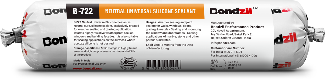 Bondzil B-722 neutral universal silicone sealant sausage for windows, doors frames, marble and stone