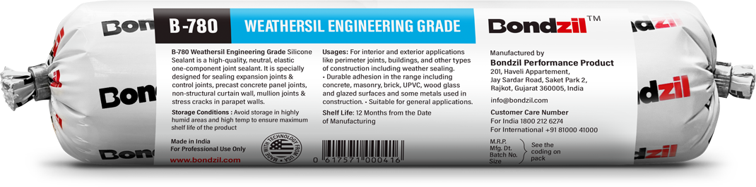 Bondzil B-780 weathersil architectural grade silicone sealant sausage for interior and exterior applications